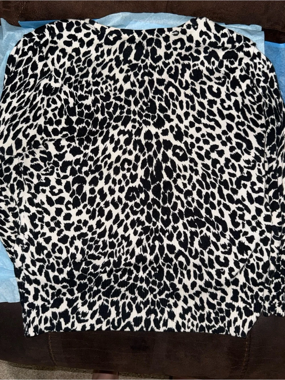 Leopard Print V-Neck Cardigan - Black & White - Picture 5 of 5